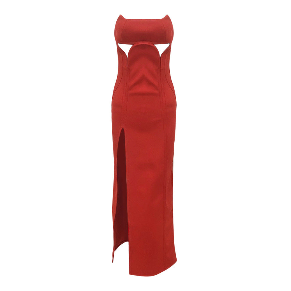 European and American dresses evening gowns hollowed out socialites elegant strapless and sexy long dresses