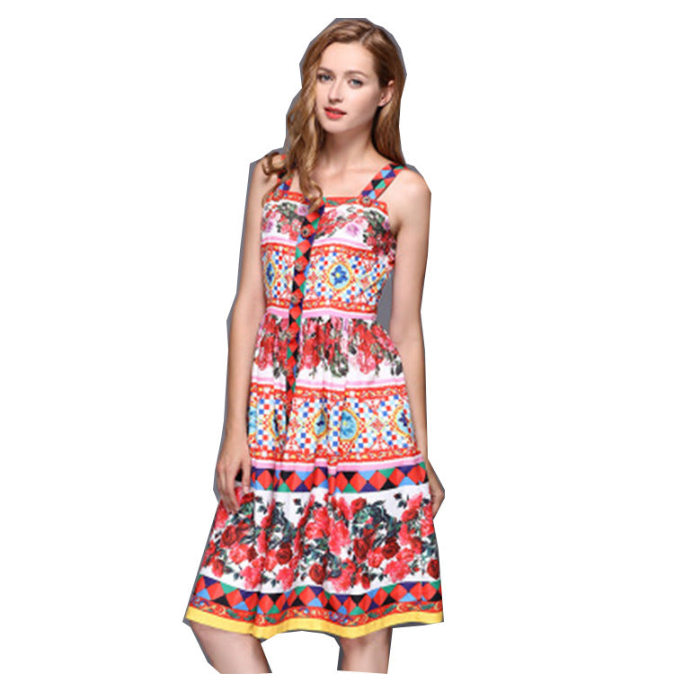 Spring/Summer New Simple Intarsia Polka Dot Aesthetic Ladies Print Sling Square Rose Dress