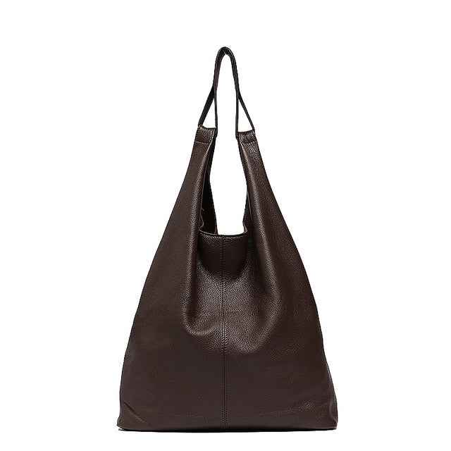 Large Leather Shoulder Bag Women Causal Vintage Soft Cowhide Skin Handbag Bucket High Quality Shoulder Bags Liner Bag