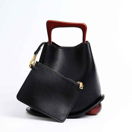 Handbag, commuting basket, water bucket bag, wooden crossbody bag, female