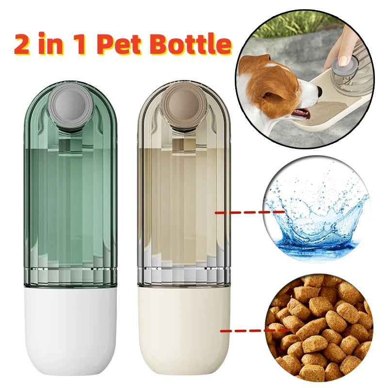 2-in-1 Portable Dog Water Bottle & Food Cup | Segmented Leak-Proof Travel Feeder Bowl for Walking and Outdoor Travel