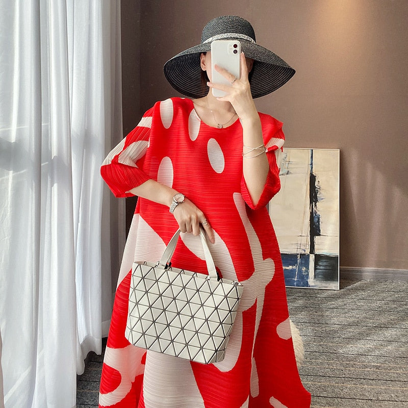 Pleated Dress Horizontal Pleated Elastic Print Loose Large Size Cover Belly All-Match Bottoming Skirt