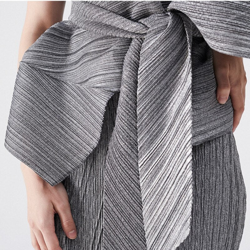 Pleated Dress Women's Two Piece Sling High Waist Lacing Elegant Ankel Length Banquet Formal New Summer Fashion