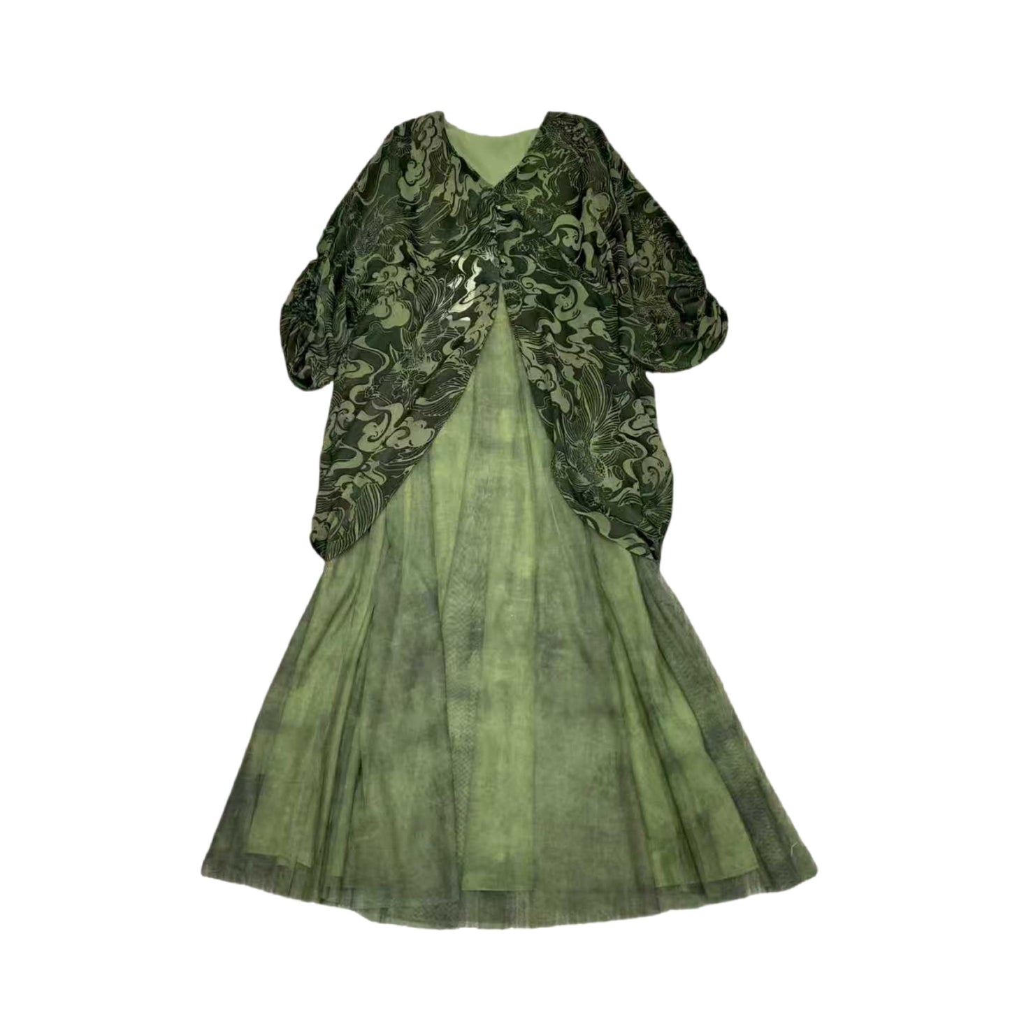 Double Warp Weaving Dyeing and Burnt Flower Printed Dress Casual Versatile Dress