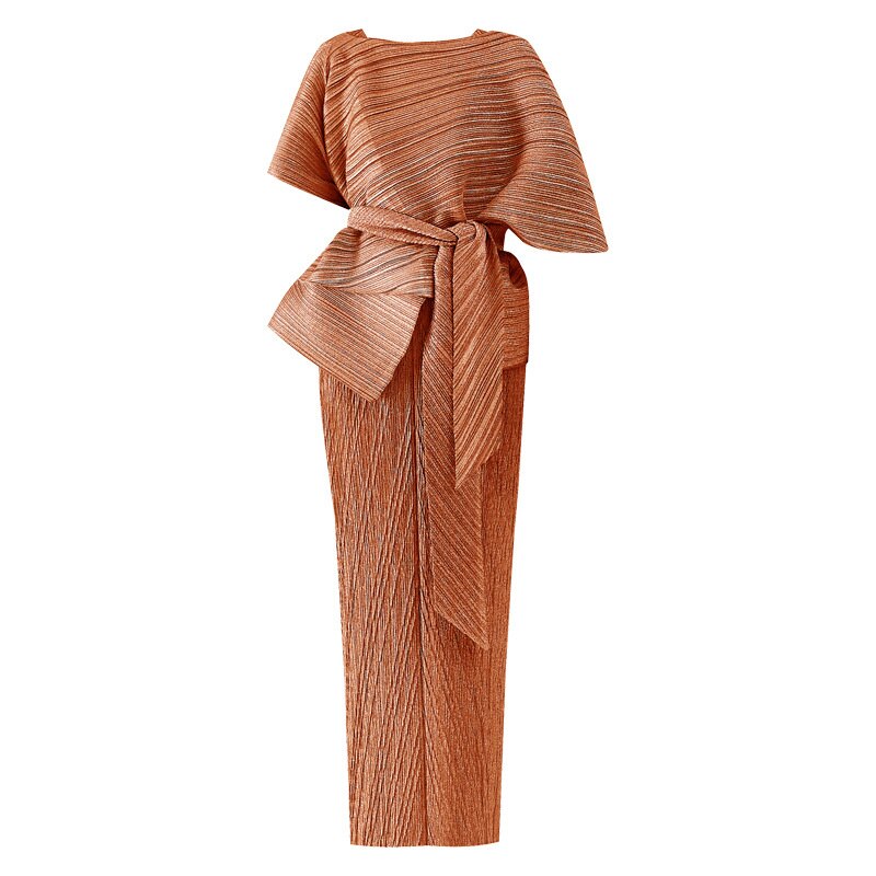 Pleated Dress Women's Two Piece Sling High Waist Lacing Elegant Ankel Length Banquet Formal New Summer Fashion