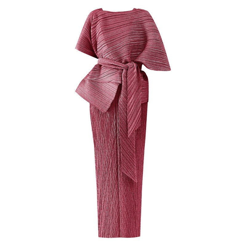 Pleated Dress Women's Two Piece Sling High Waist Lacing Elegant Ankel Length Banquet Formal New Summer Fashion