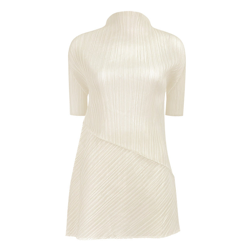 Spring new Korean style solid color pleated women's mid-length top irregular skirt clothing two-piece suit