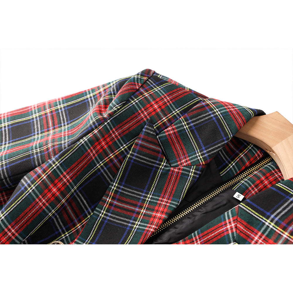 Red and black checkered temperament waist cinching suit skirt B-belt skirt commuting suit dress