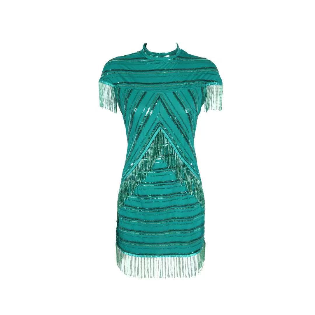 Vintage Sequin Fringe Dress - Beaded Fringe Cocktail Dress for Party
