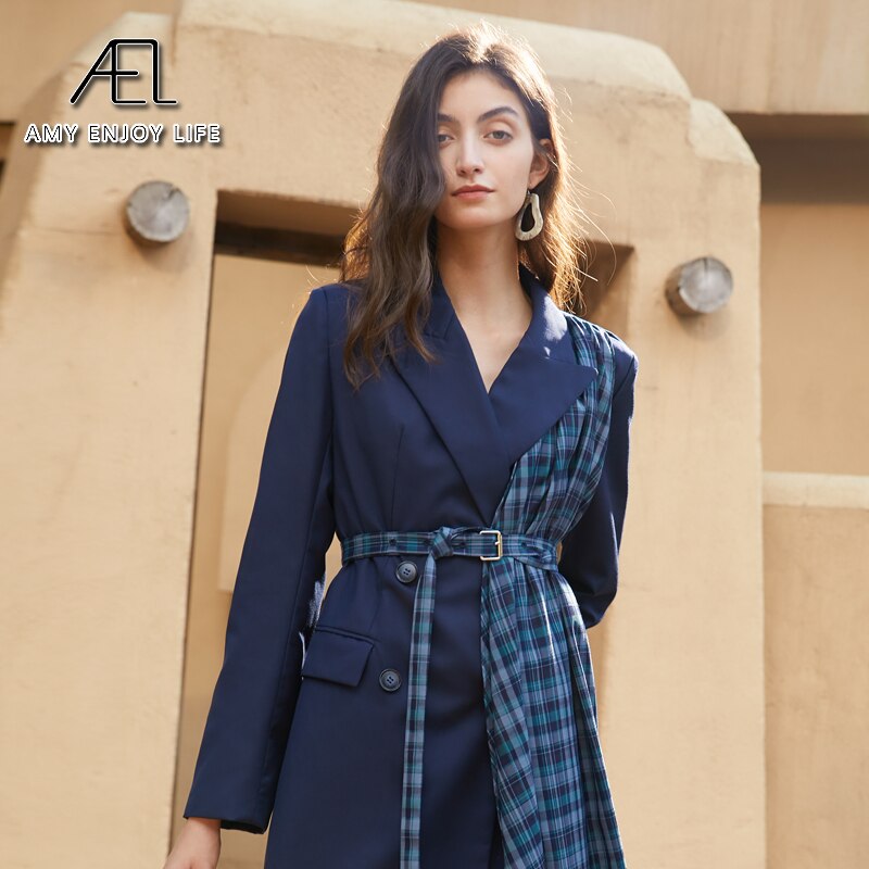 Autumn And Winter Slimming Waistband Splicing A-Line Dress Female New V-Neck Suit Skirt
