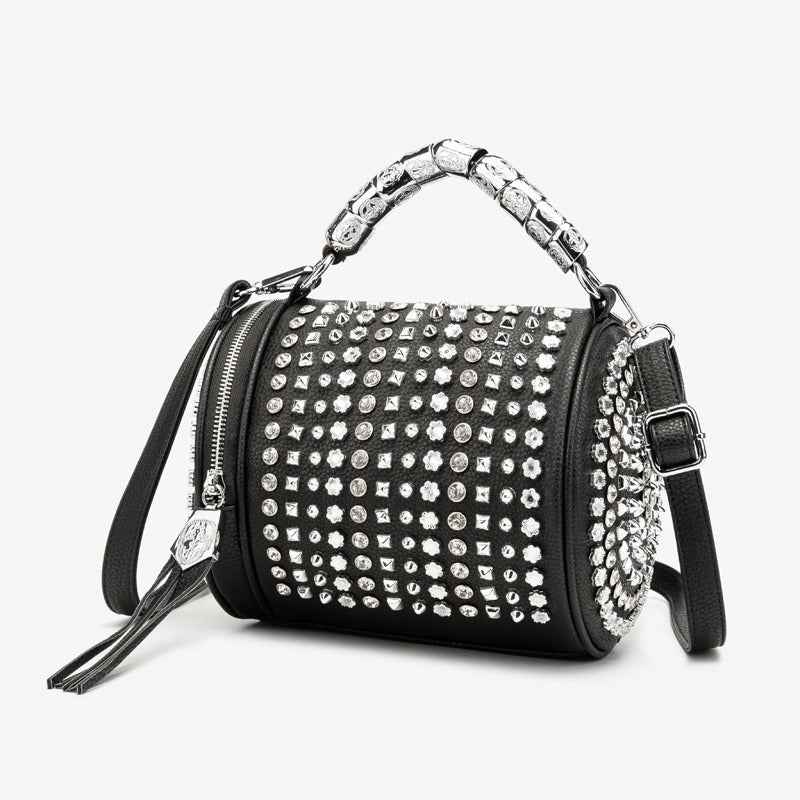 Bag Cylinder Bag Handmade Rhinestone Bag Classic Versatile Shoulder Crossbody Bag Pillow Bag