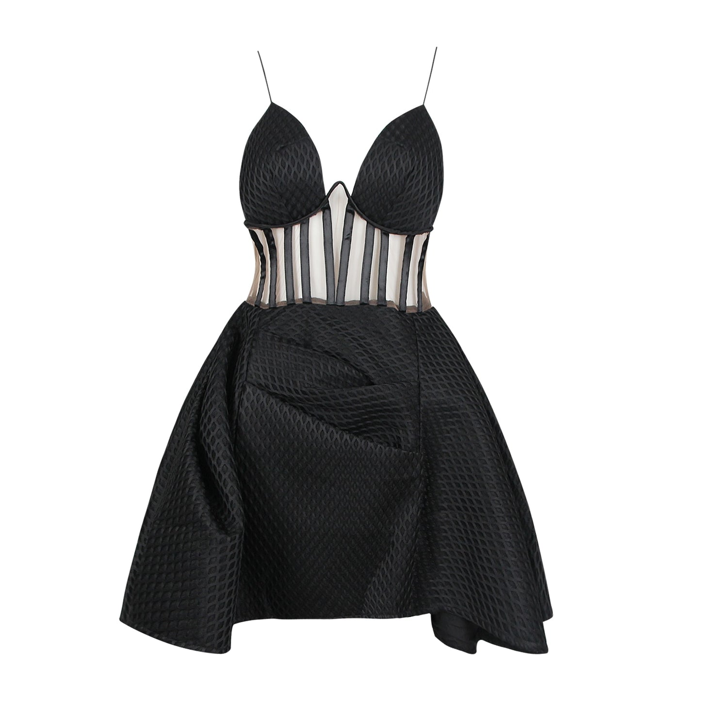 Summer Fashion Sexy Suspenders Mesh See-Through Pleated Backless Tutu Skirt Stunning Commuter High Waist Dress