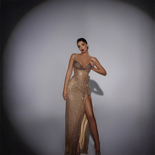 Summer New Fashion Spicy Girl Strapless Long Dress Women's Nightclub Sexy Slit Long Evening Dress