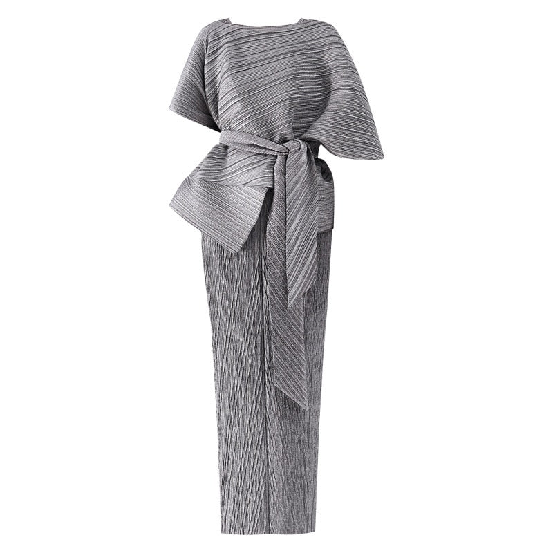 Pleated Dress Women's Two Piece Sling High Waist Lacing Elegant Ankel Length Banquet Formal New Summer Fashion