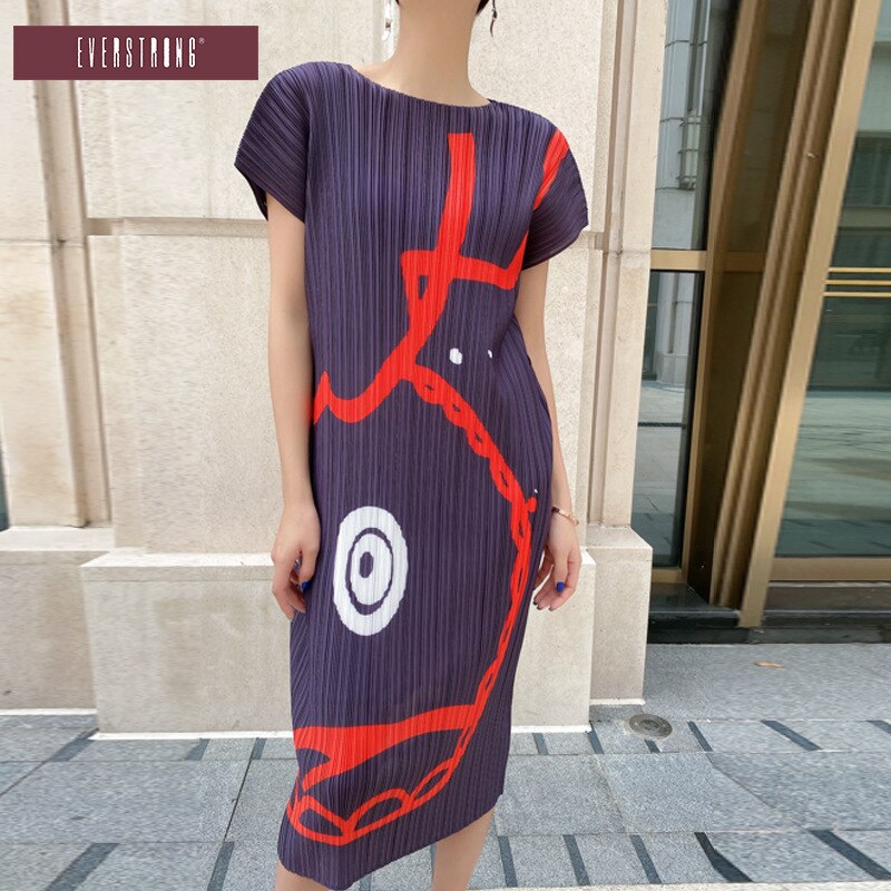 Wrinkled Summer High-Waisted Long Skirt Slimming Round Neck And Front And Back Dress