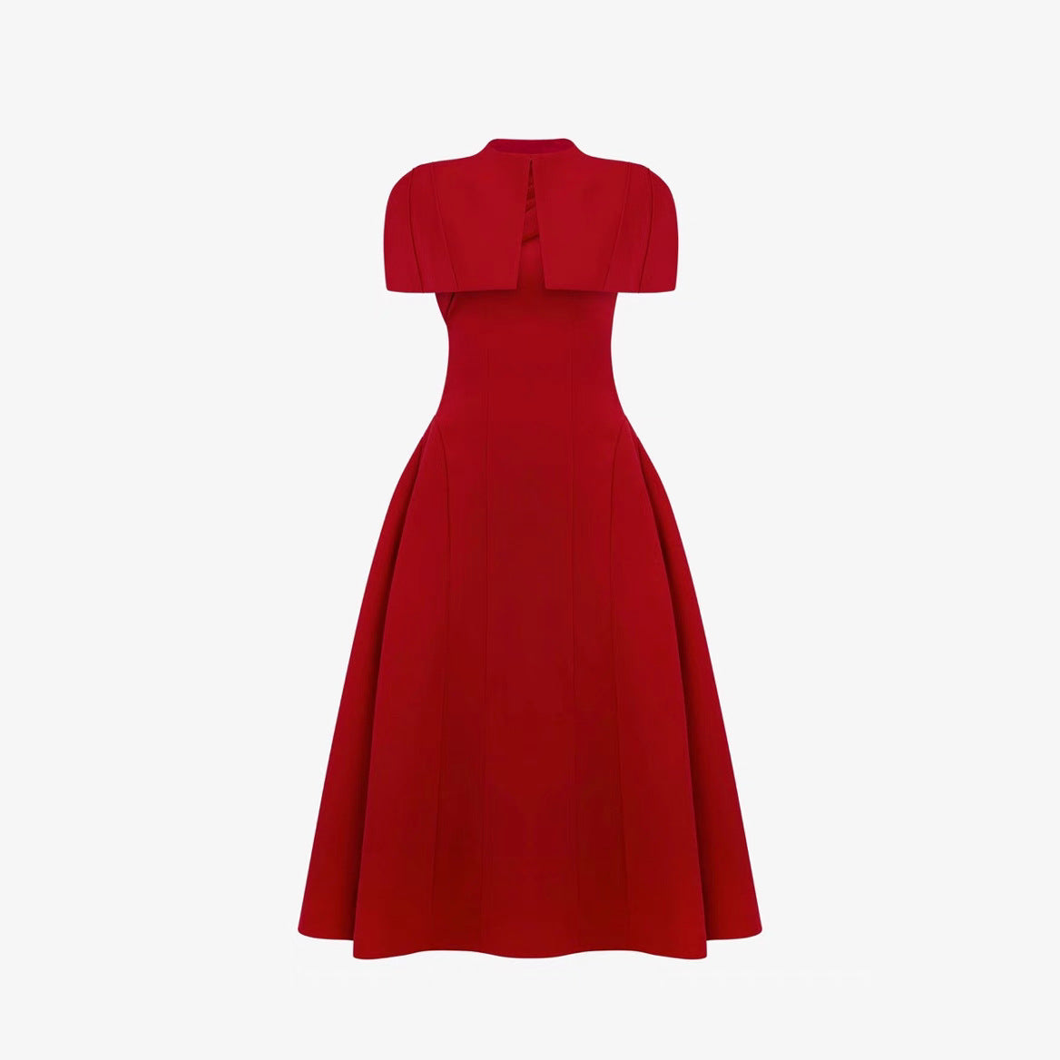 Elegant High-Quality Cape Sleeveless Dress with Design Sense and Noble Charm, Red Dress