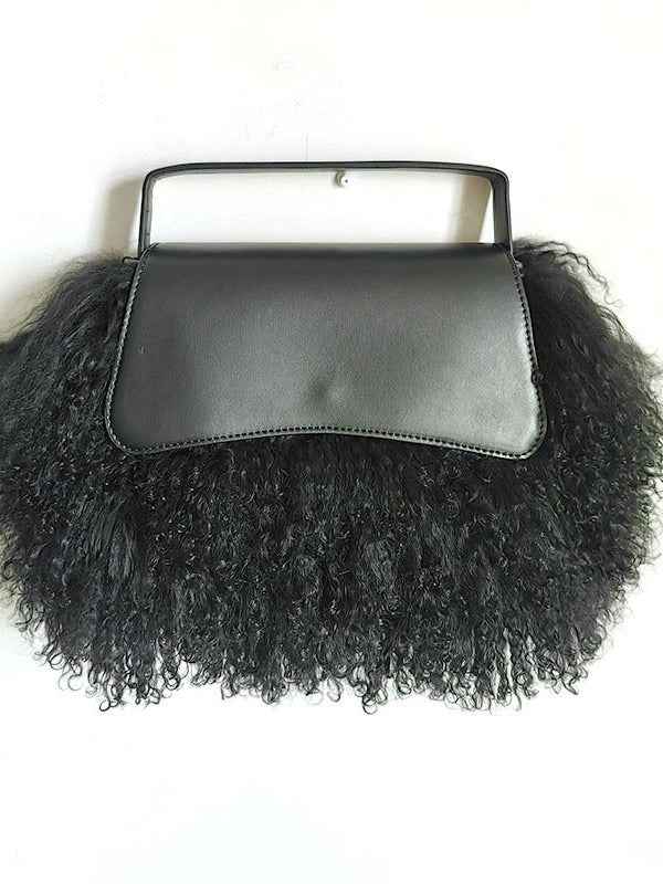 Autumn and winter hairy beach lamb bag, hand-held crossbody plush tassel bag, stylish fashion bag