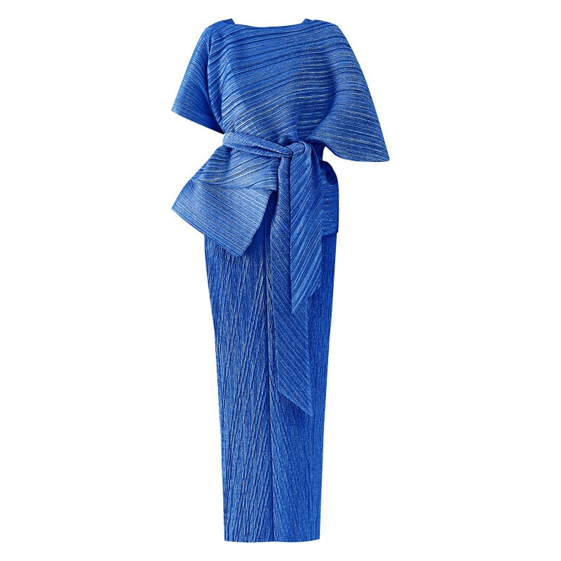 Pleated Dress Women's Two Piece Sling High Waist Lacing Elegant Ankel Length Banquet Formal New Summer Fashion