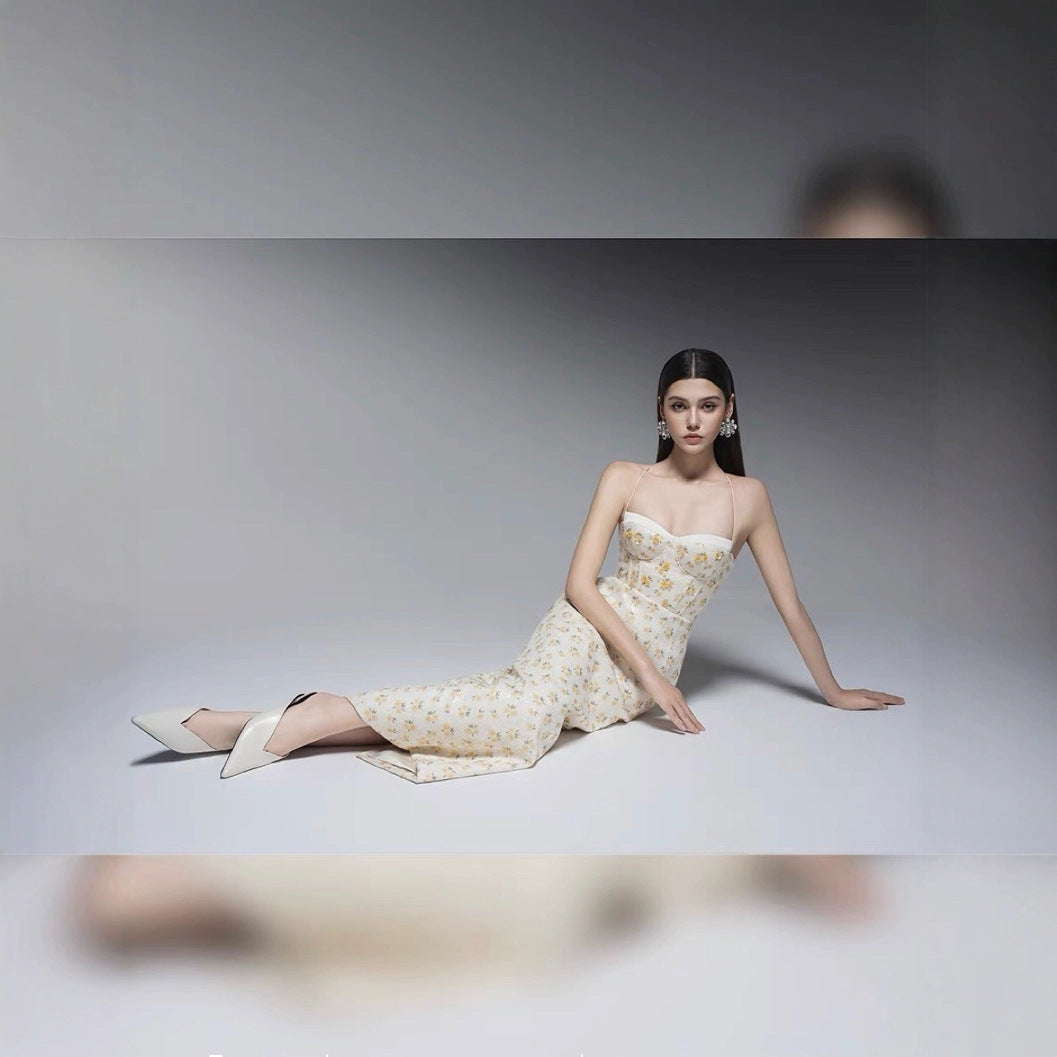 Romantic  Embroidered Strap Dress for Women, Soft Summer Fairy Dress, Sweet and Elegant Style
