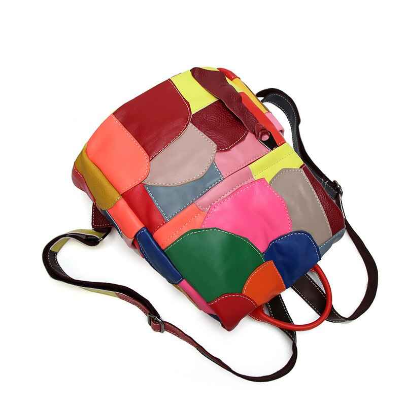 New Leather Shoulder Bag Women's Large Capacity Cowhide Travel Bag Splice Handbag Fashion Color Contrast Bag