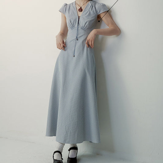 Type of clothing  Classic Vichy Check Cotton High-Waisted V-Neck Dress with Proportional Fit