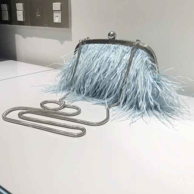 Feather Handbag Women Evening Crossbody Bag Pearl Chain Snake Chain Shoulder Bag Luxury Women Bags Design Party
