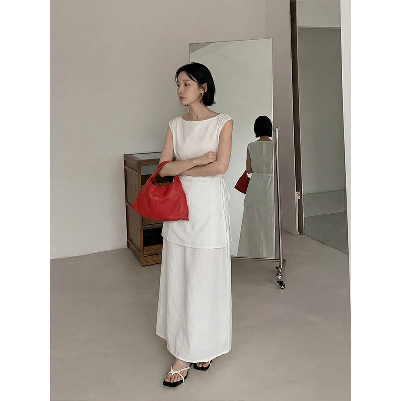 Tencel Linen Sleeveless Dress Summer Simple Loose Long Dress