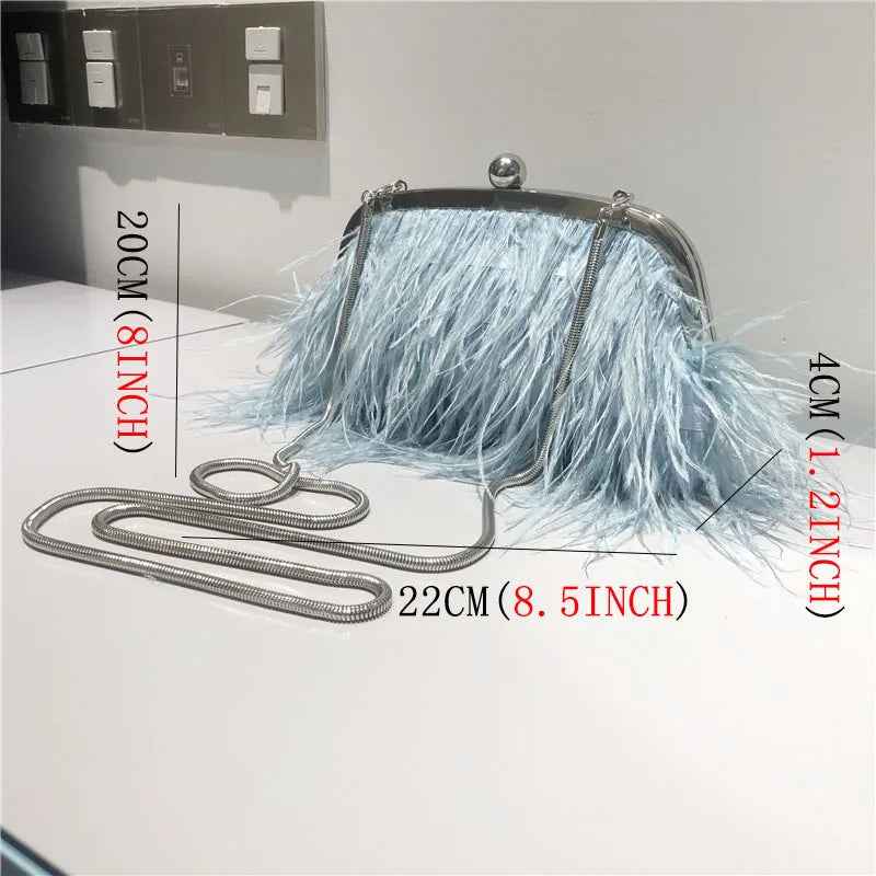 Feather Handbag Women Evening Crossbody Bag Pearl Chain Snake Chain Shoulder Bag Luxury Women Bags Design Party