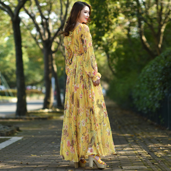 Extra Long Beach Dress Seaside Holiday Chiffon Summer Women's Beach Long Dress