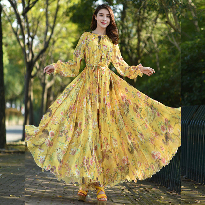 Extra Long Beach Dress Seaside Holiday Chiffon Summer Women's Beach Long Dress