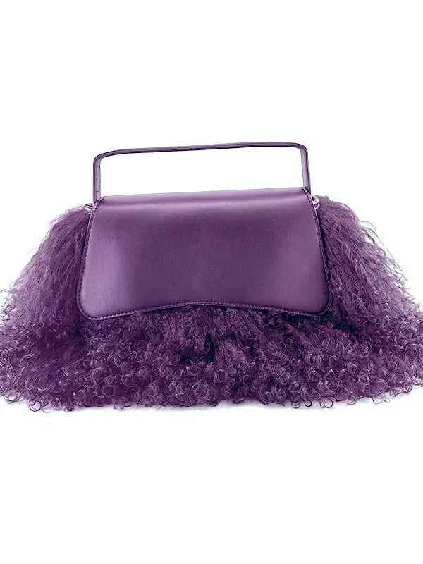 Autumn and winter hairy beach lamb bag, hand-held crossbody plush tassel bag, stylish fashion bag