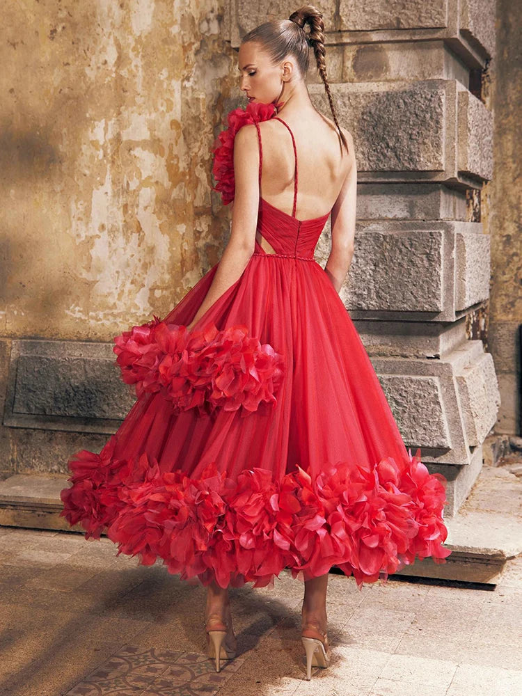 Celebrity Party Dresses For Women Elegant Diagonal Collar Sleeveless Long Gown Red Christmas New Year - CIANARA