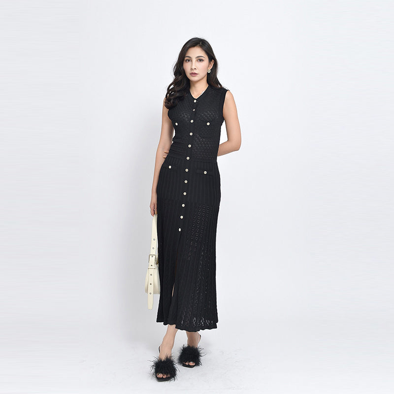 French style design elegant and feminine style sleeveless fashion commuting knit dress long skirt