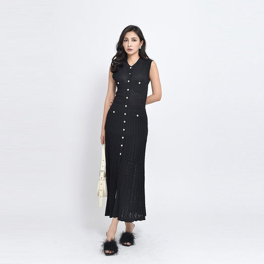 French style design elegant and feminine style sleeveless fashion commuting knit dress long skirt