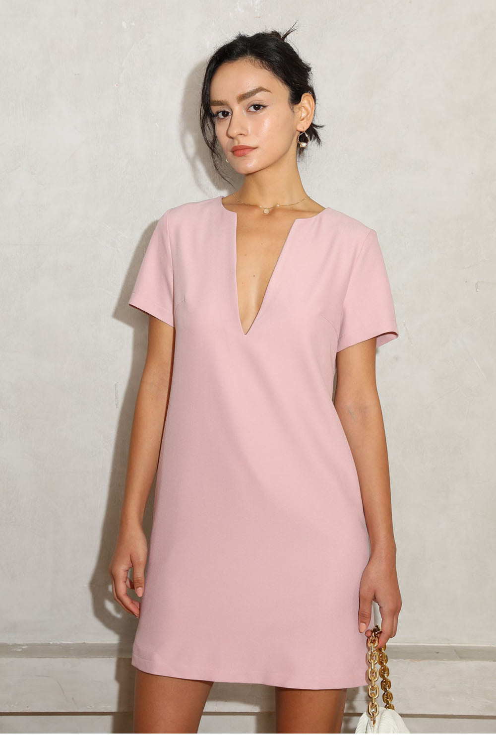 AEL Summer Minidress Women Shirt Dress Fashion Casual Clothes V Neck Short Sleeve Sundress White Simple Style