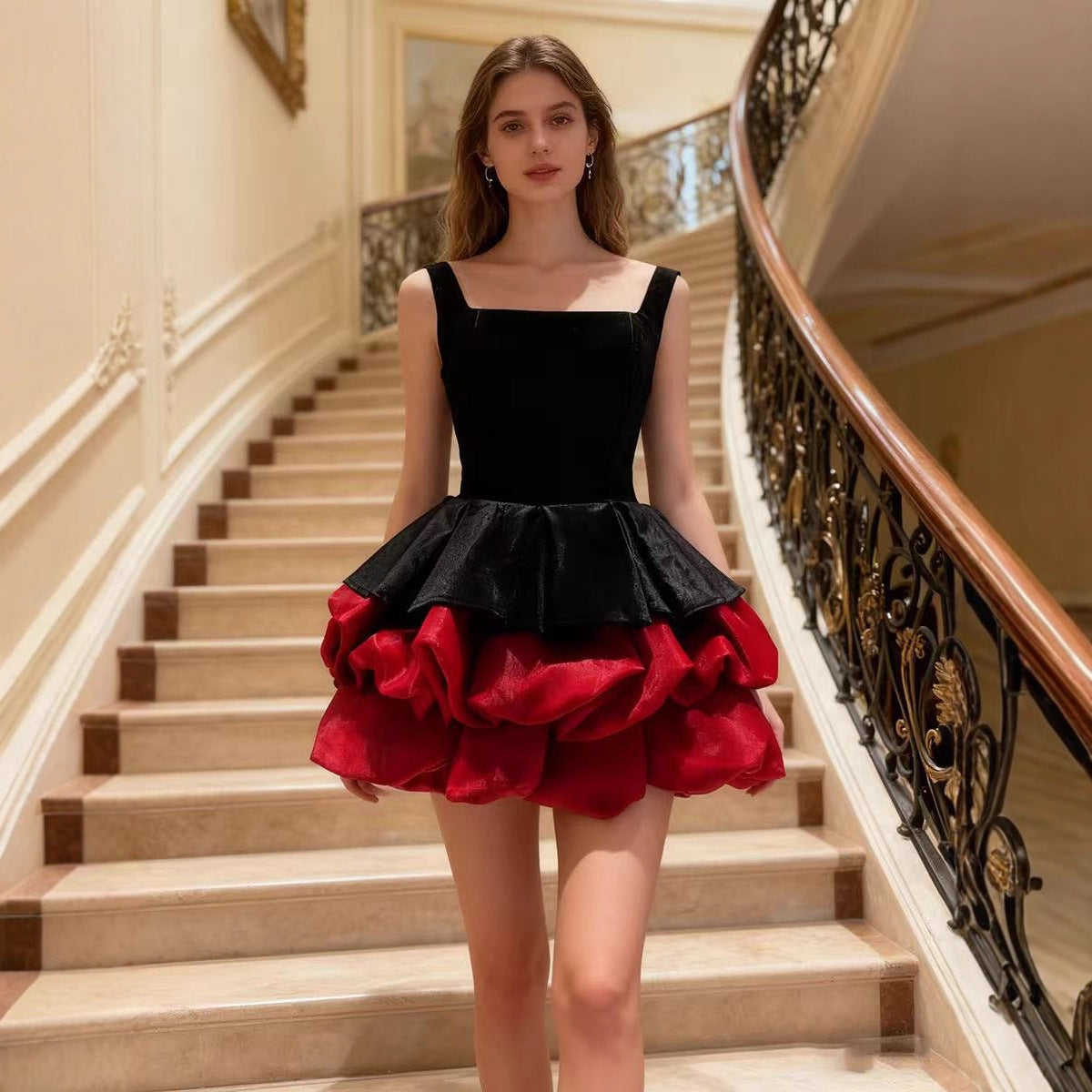 French Vintage Audrey Hepburn StyleStrapless Dress for Women, Summer Elegant Chic Luxe Ladylike Puff Skirt Dress