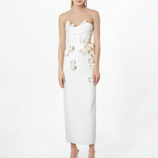 3D Rose Slim Fit Waist Slit Dress Celebrity Banquet Adult Evening Dress