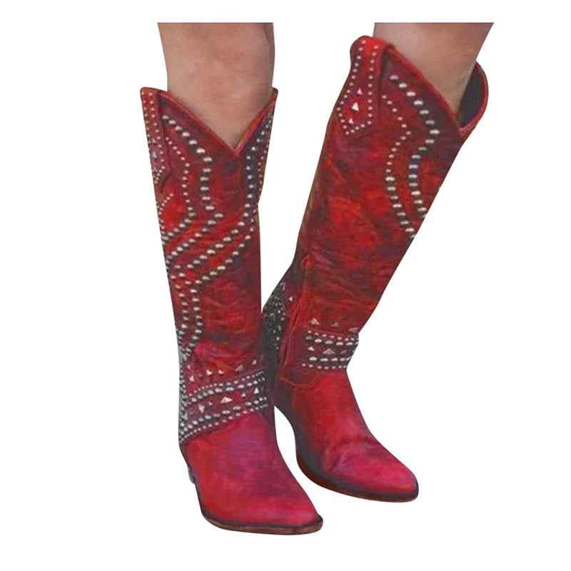 Riveted long boots thick heel middle heel riveted high heeled women's boots