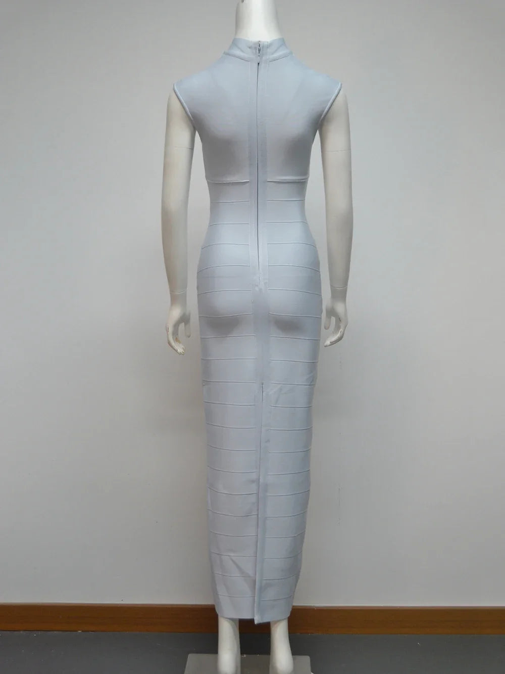 Grey Bandage Dress Women's Sleeveless Stand Collar Hollow Bodycon Celebrity Party Club Maxi Dress Vestidos