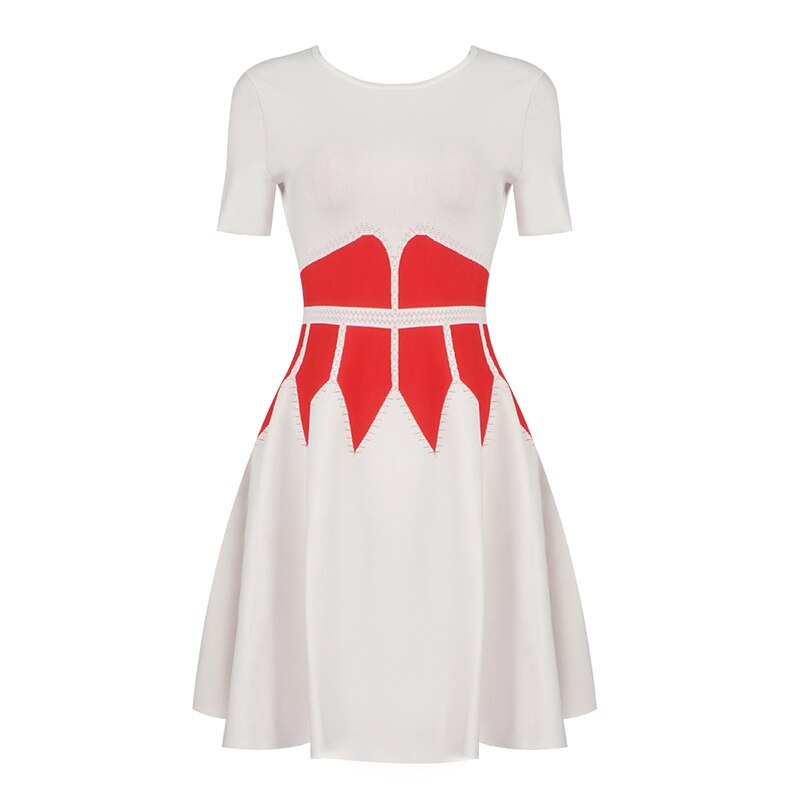 Chic Jacquard Mini Dress Short Sleeves O Neck Ruffles Design Celebrity Party Club Bandage Vestido