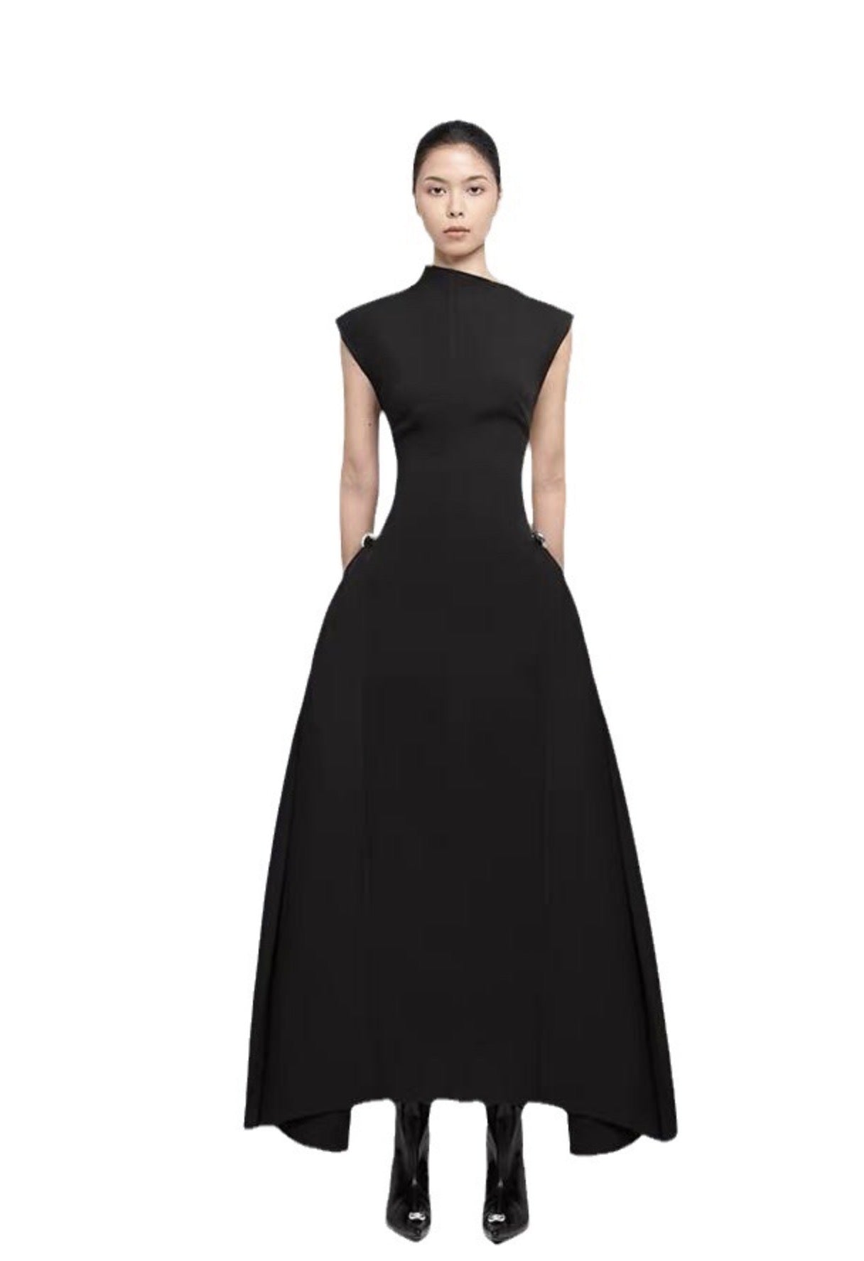 Solid Color Sleeveless A-Line Maxi Dress for Women, High Waist, Elegan