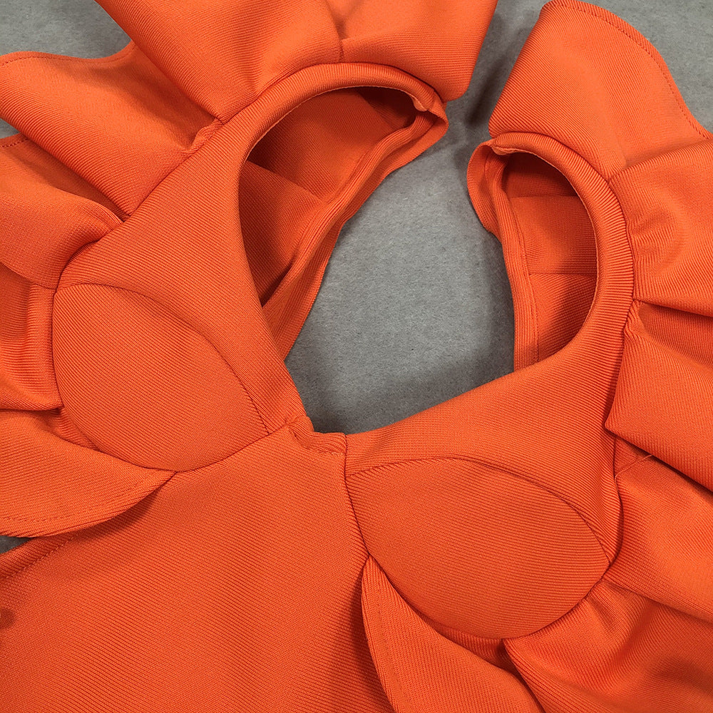 European and American summer new high-end fashion temperament bandage sleeveless orange dress long women's dress