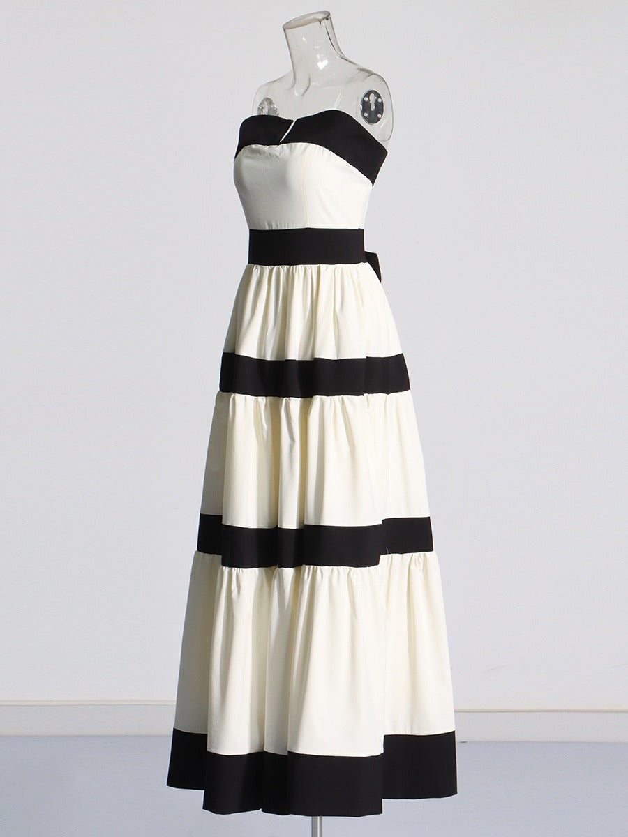 French elegant style large hem strapless skirt