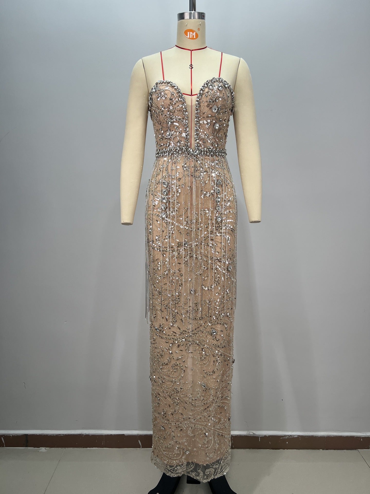 Sexy Shiny Rhinestone Sequin Strapless Dress  Female Singers Gogo Performance Party Evening Gown