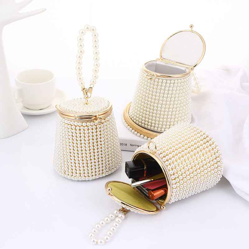 New Pearl Evening Bag Net Red Mini Portable Evening Bag Niche Bag Diy Pearl Bucket Bag