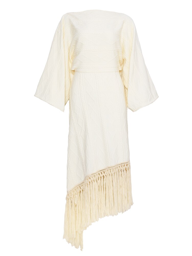 Vintage Versatile Tassel Knitted Dress Women's Spring and Autumn New Style Sweater Long Dress