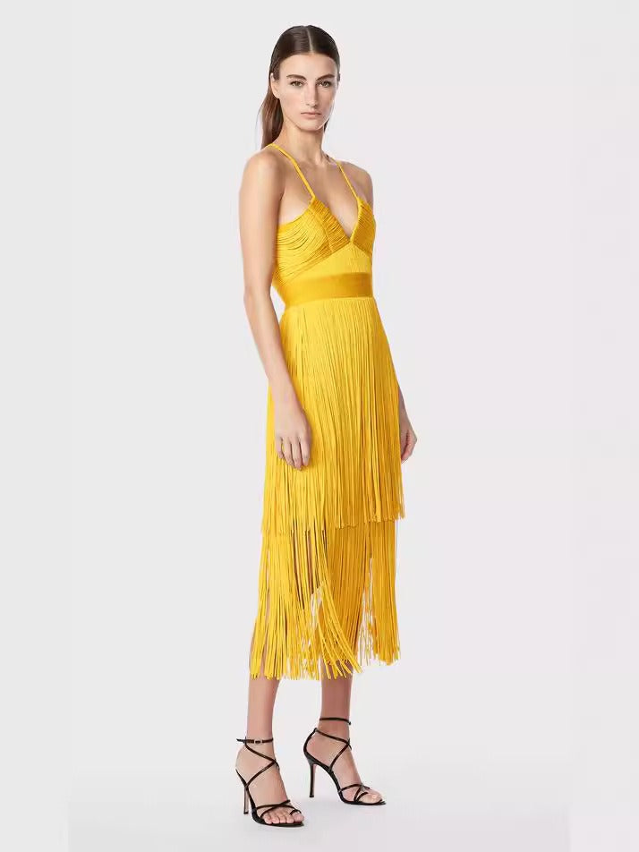 Suspender fringe skirt backpack hip skirt bandage dress