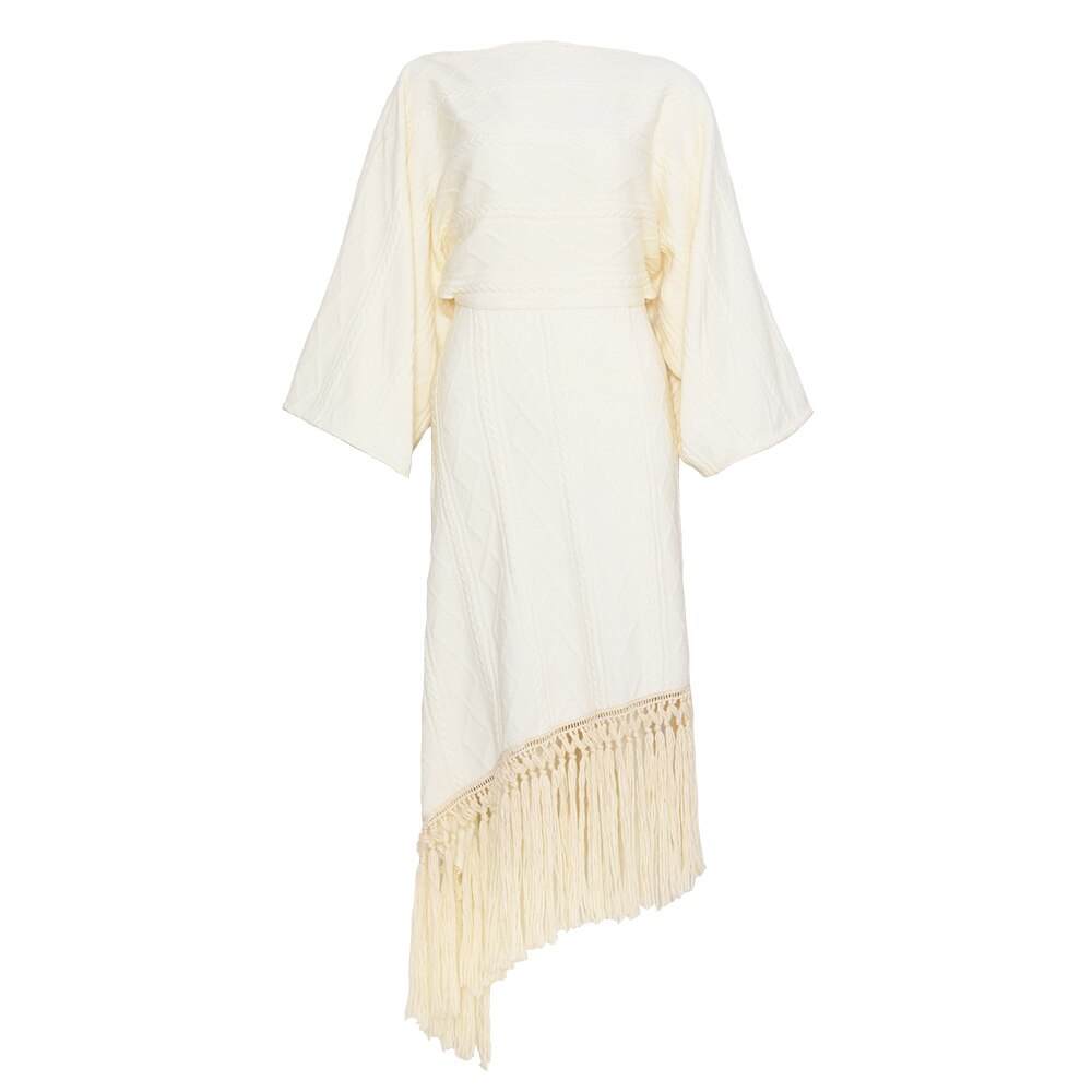 Vintage Versatile Tassel Knitted Dress Women's Spring and Autumn New Style Sweater Long Dress