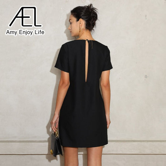 AEL Summer Minidress Women Shirt Dress Fashion Casual Clothes V Neck Short Sleeve Sundress White Simple Style