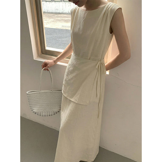 Tencel Linen Sleeveless Dress Summer Simple Loose Long Dress